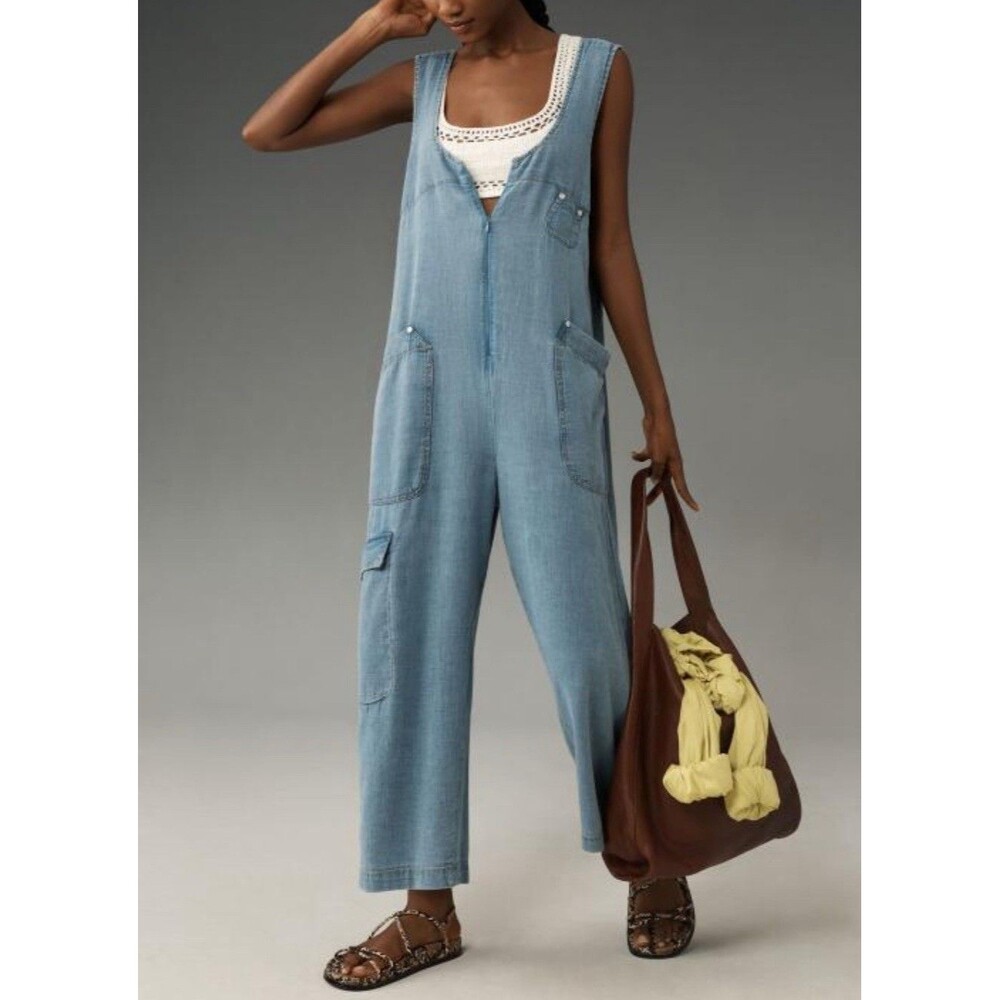 Pilcro Women's Overall Zip-Front Wide-Leg Size Xs Blue